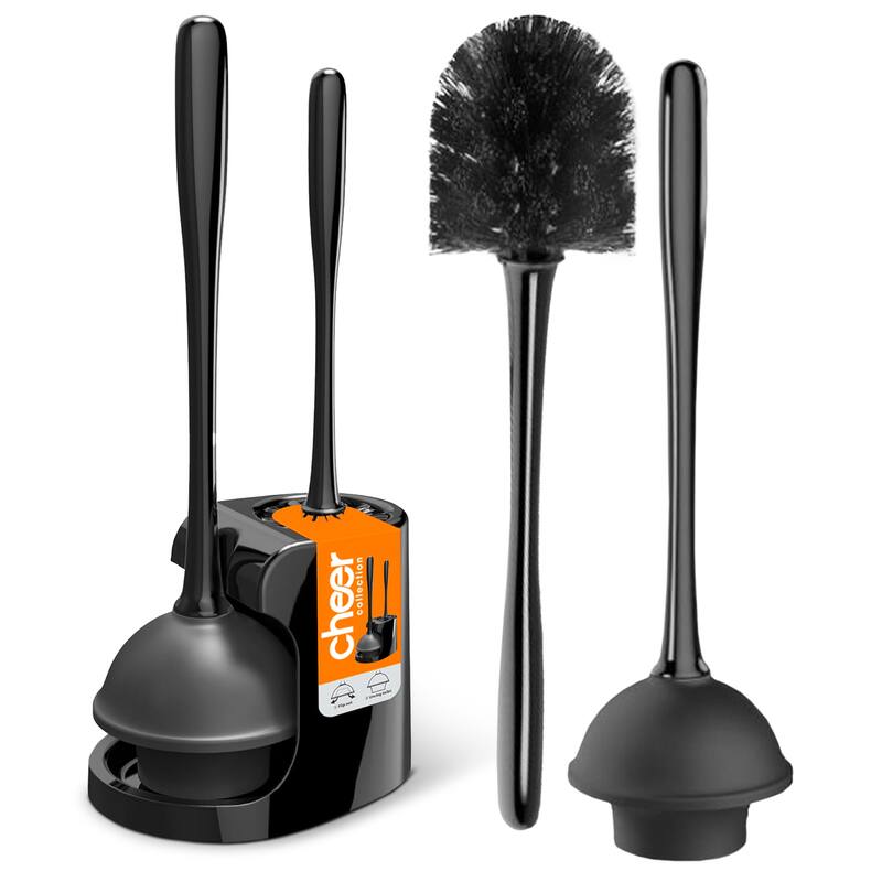Cheer Collection Toilet Plunger And Bowl Brush Set With Holder - Black