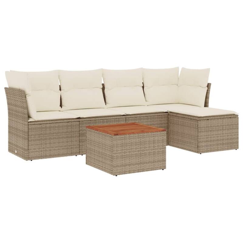 vidaXL Patio Sofa Set with Cushions Outdoor Furniture 6 Piece Poly Rattan - 21.7 x 21.7 x 14.6