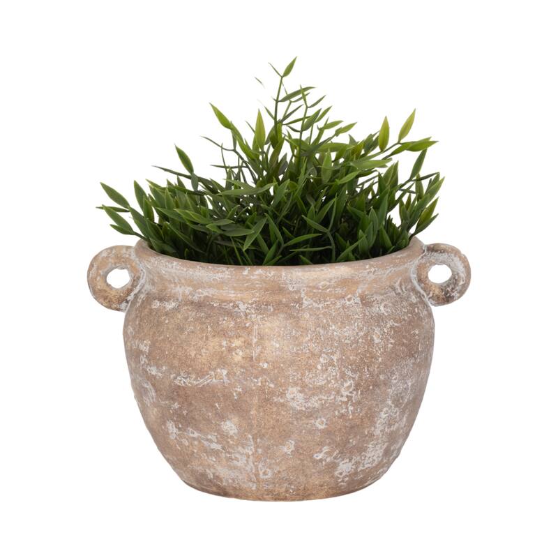 Stoneware Planter Rustic Texture and Handles Vessel Vintage Style