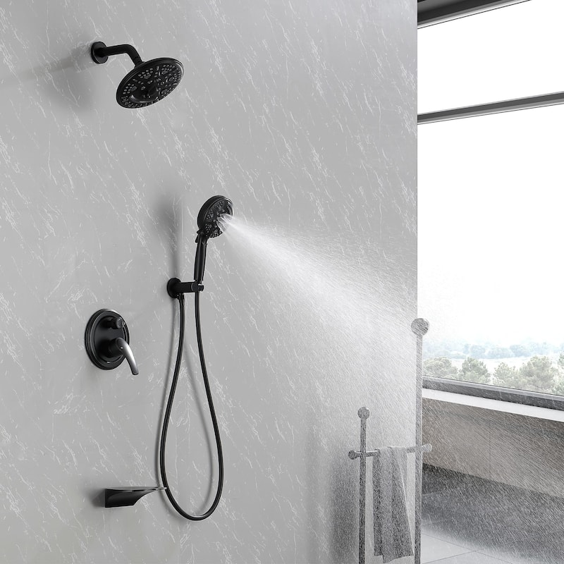 Wall Mount Tub Shower Faucet With Rough-in Valve Complete Shower System With Handheld And 8 Inch Shower Head Combo Kit Trim Set