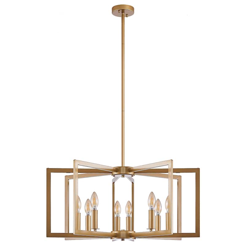 27" Modern Black Geometric 8-Light Chandelier-Industrial Metal Pendant Light Fixture - Gold