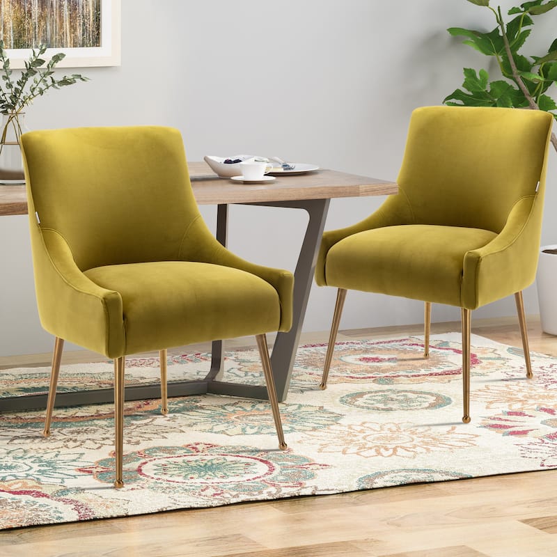 Clihome Stainless Steel Frame Dining Velvet Side Chairs(Set of 2) - Green