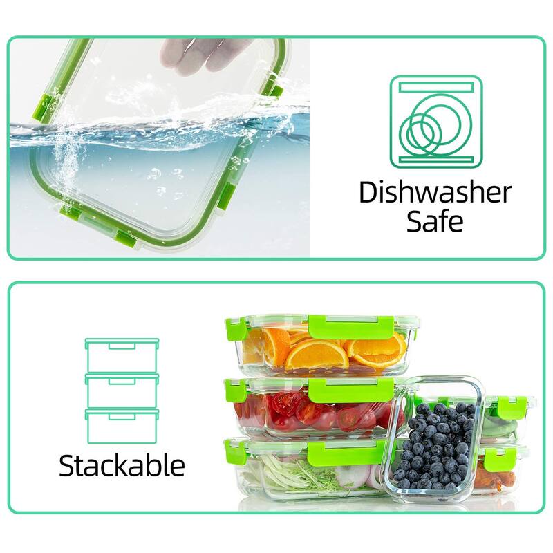 Glass Containers for Food Storage with Lids, [10-Pack] Meal Prep Containers for Kitchen, Home Use, BPA Free