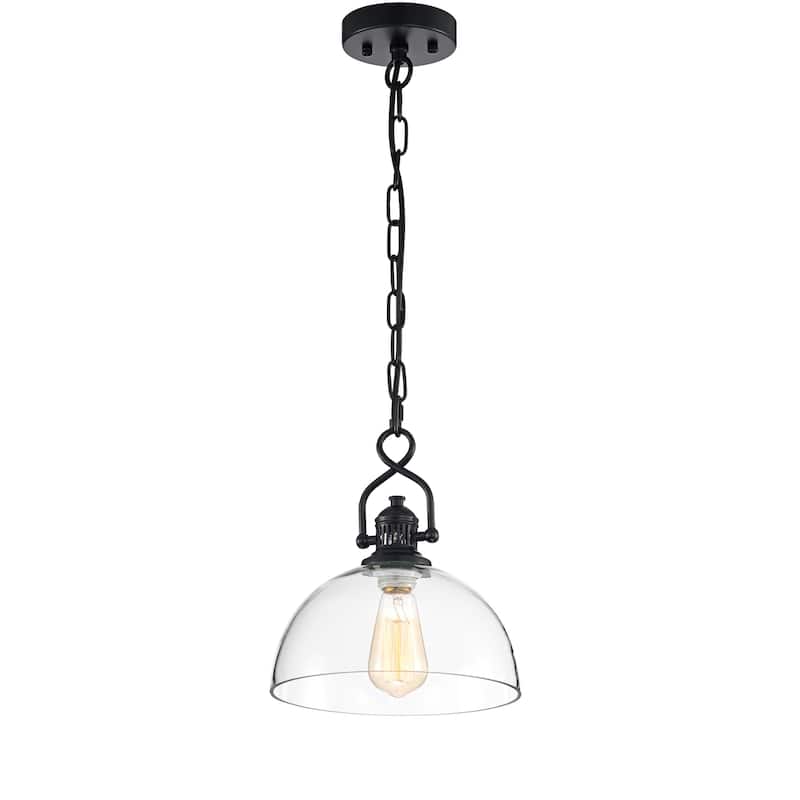 Black 1-Light Dome Shaped Clear Glass Mini Pendant
