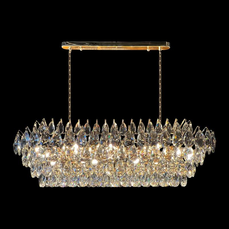 Teardrop Crystal Diamond Linear Chandelier 40" - Gold