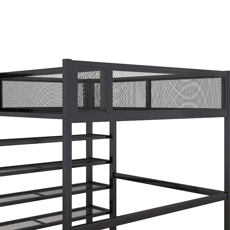 Metal Loft Bed with 4-Tier Shelves and Storage