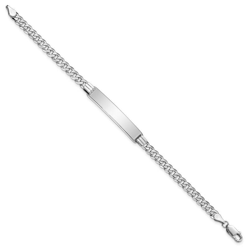 Curata 6.8mm 14k White Gold Engravable Flat Curb Link ID Bracelet