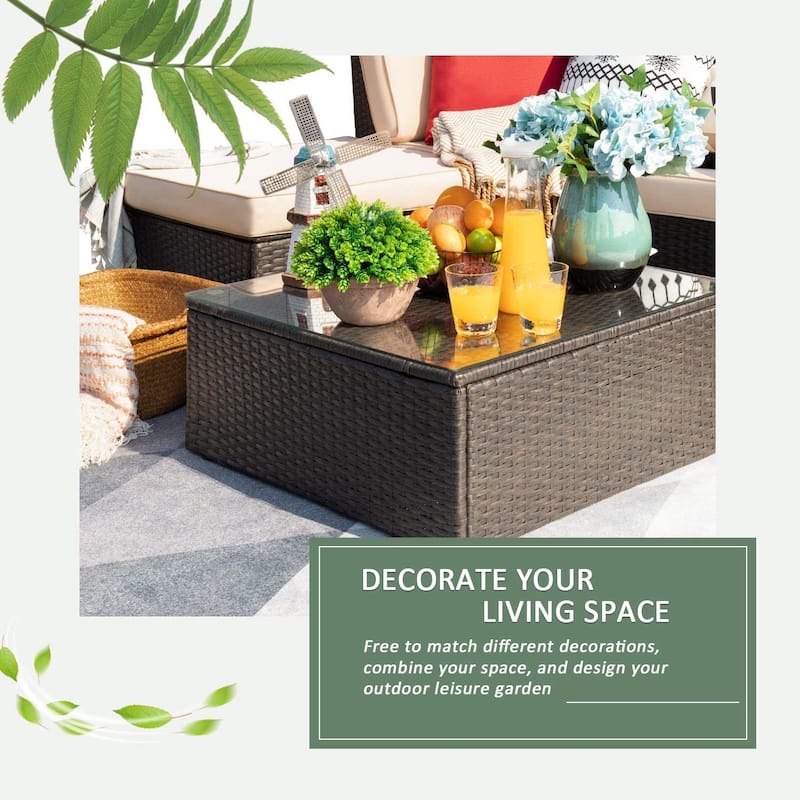 Homall 6 Pieces Patio Furniture Sets Outdoor Sectional Rattan Sofa Manual Weaving Wicker Patio Conversation Set