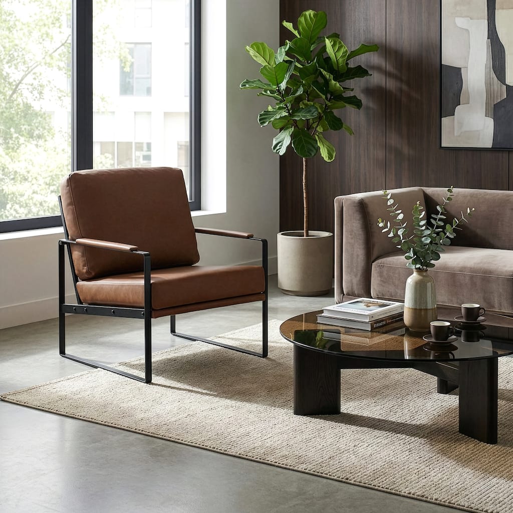 Ayume Brown Faux Leather with Black Iron Legs