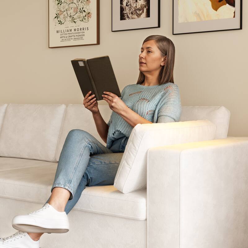 Modern Chenille Fabric 4-Seat Sofa Couch Off-White, Wood Frame, High Elastic Foam