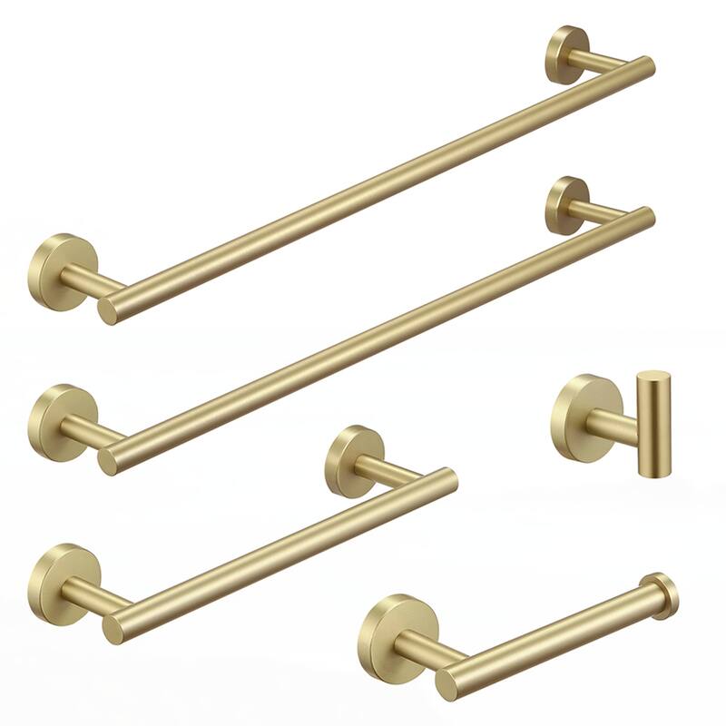 5-Pieces Brushed Nickel Gold Bathroom Accessories Set