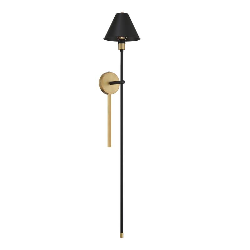 Trade Winds Heather 1-Light Wall Sconce in Black with Natural Brass Accents