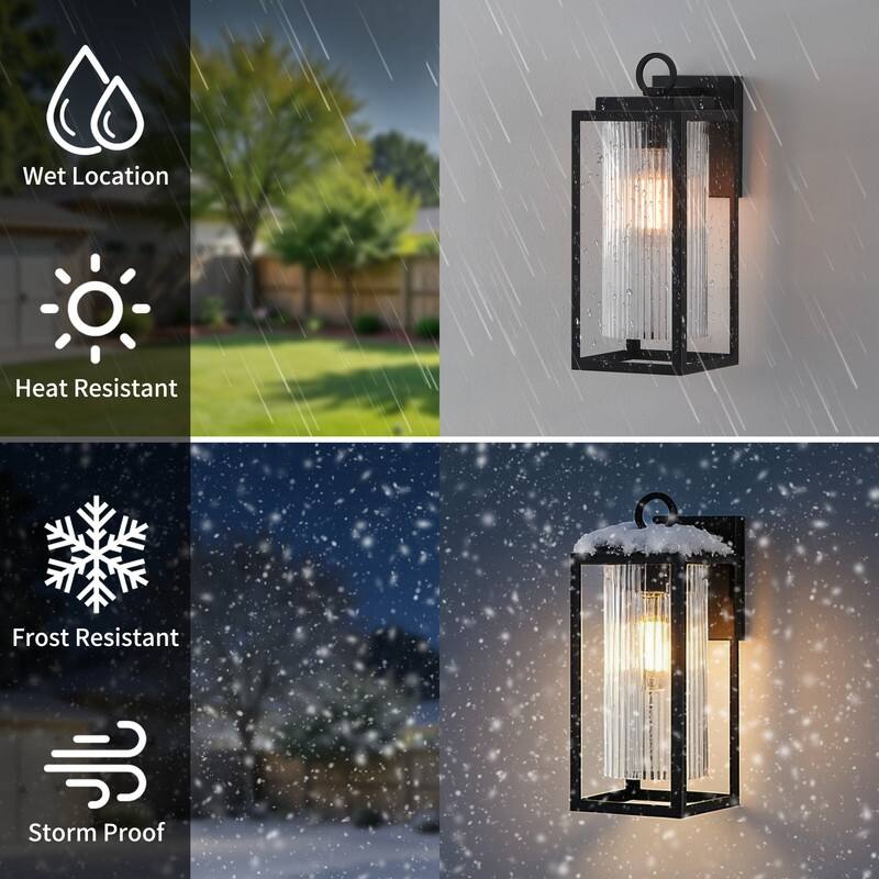 KAWOTI 1-Light Outdoor Wall Sconce with Cylindrical Ribbed Glass - W5.5" x D7" x H14"