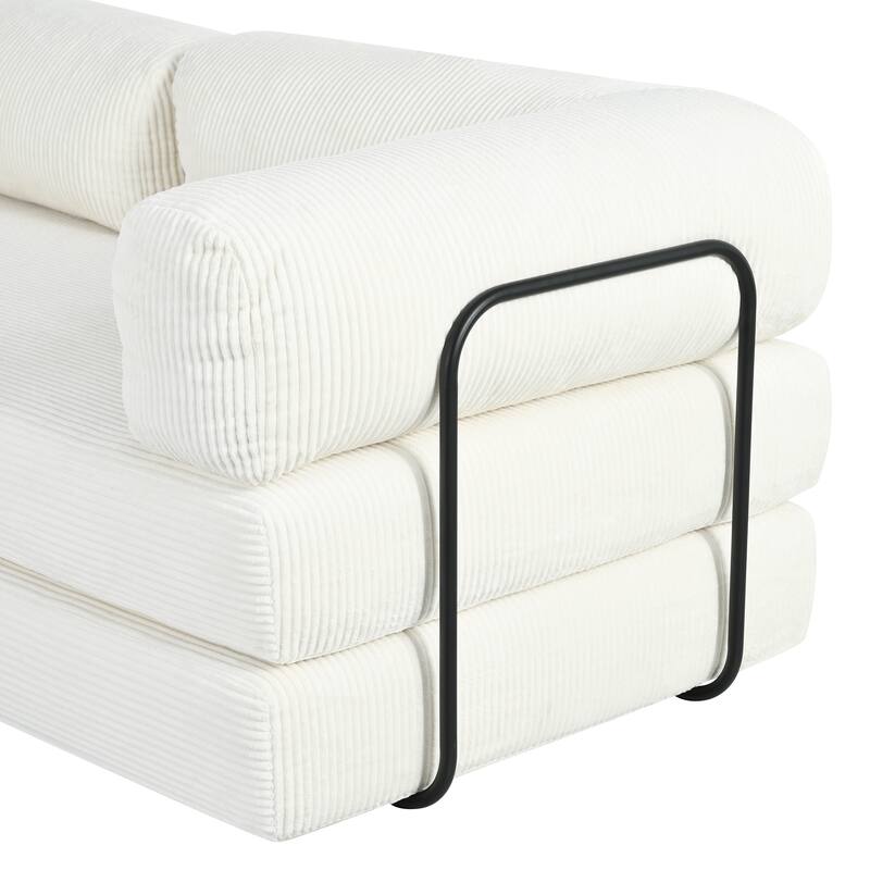 Roomfitters Modern L-Shaped Modular Sofa Bed, Corduroy Convertible Sleeper Sectional Couch with Industrial Metal Frame
