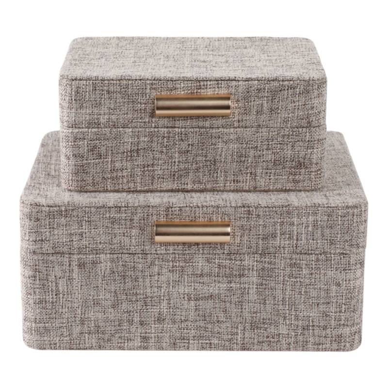 Fabric Organizer Box with Lid Modern (Set of 2) - 9" Brown - 9" x 7" x 4"