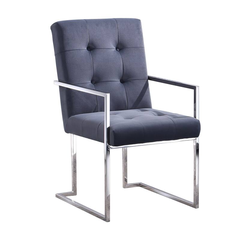 Velvet Dining Chair Tufted Design and Silver Finish Stainless Base