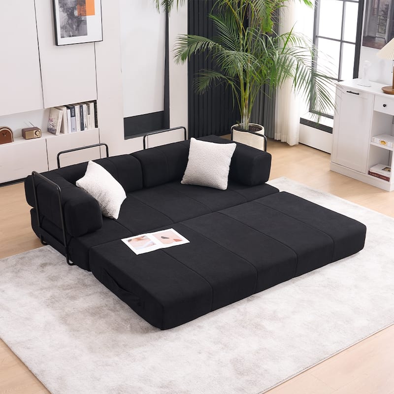 78.5" Folding Sofa Bed with 2 Pillows, Convertible Foam Futon Couch, Corduroy Fold-Out Couch for Living Room, Office