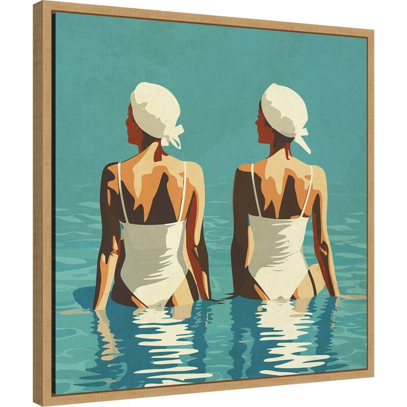 Two Friends At The Beach by Layla Oz Framed Canvas Wall Art Print - Sylvie Maple