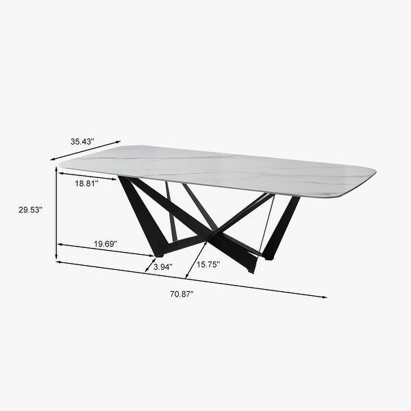 Modern White Dining Table with Rectangular Sintered Stone Tabletop and ...