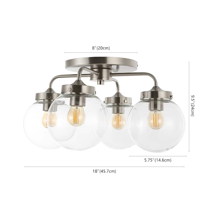 Julian 18" 4-Light Farmhouse Rustic Iron/Glass LED Semi Flush Mount, Oil Rubbed Bronze/Clear by JONATHAN Y - 4 Light