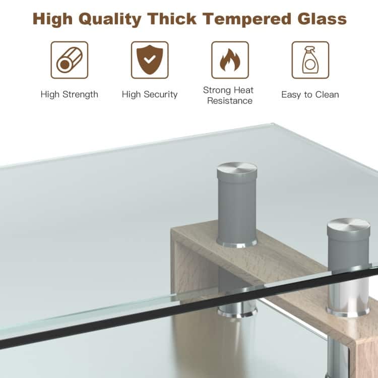 Rectangle Glass Table with Metal Legs for Living Room - 39" x 23.5" x 17.5"