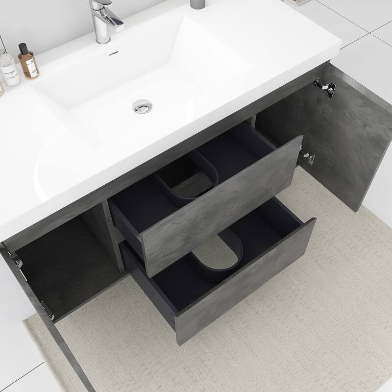 Floating Bathroom Vanity Integrated White Resin Sink