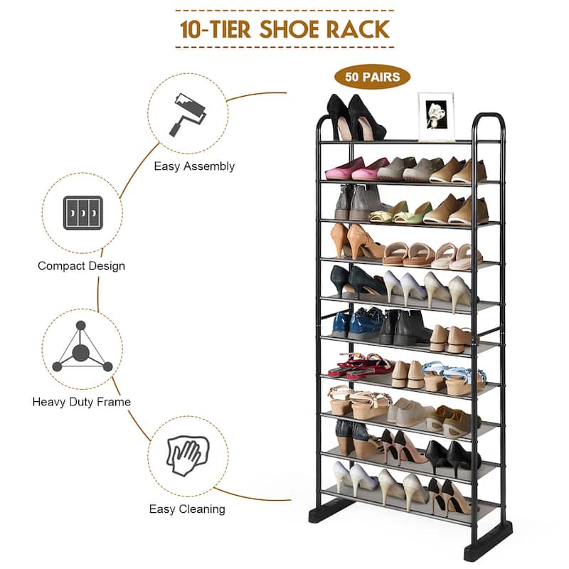 10 Tier Free Standing Shoes Rack Space Saving Shoes Organizer