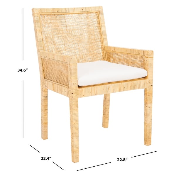 dimension image slide 3 of 4, SAFAVIEH Sarai Coastal Accent Chair with Cushion - 22.8" W x 22.4" L x 34.6" H