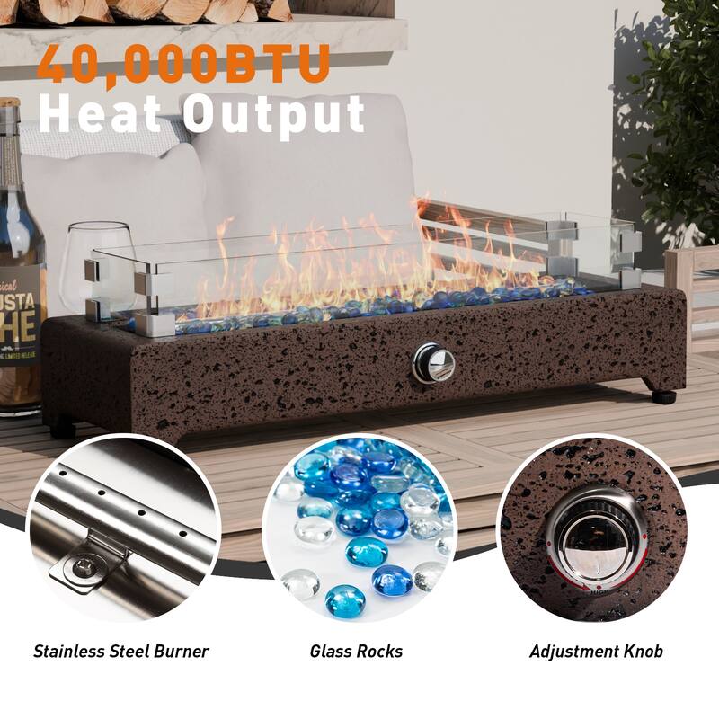 COSIEST 2-Piece Rectangular Tabletop Fire Pit,Outdoor Heater