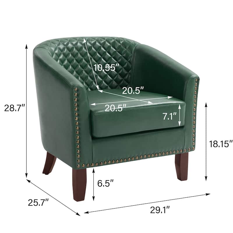 Modern Leather Nailheads Trim Barrel Accent Chairs with Wood Legs