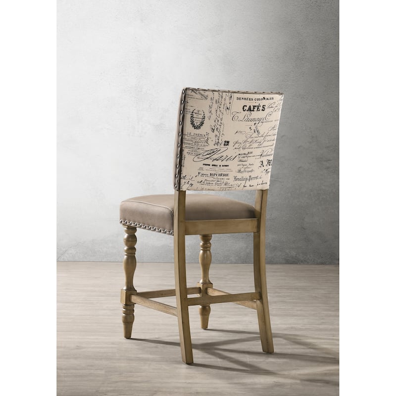 Roundhill Furniture Birmingham Script Printed Driftwood Finish Counter Height Dining Chair with Nail head, Set of 2