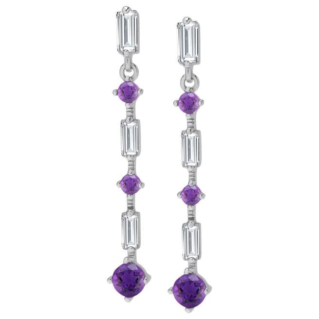Victoria Townsend .925 Sterling Silver Amethyst & Lab White Sapphire Drop Earrings - Purple