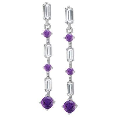 Victoria Townsend .925 Sterling Silver Amethyst & Lab White Sapphire Drop Earrings - Purple