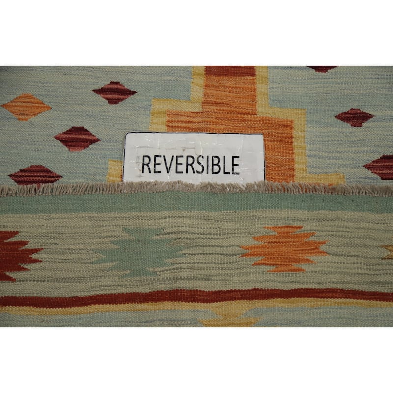 Hand Woven Oriental 100% Wool Carpet Southwestern Tribal Navy Blue & Blues Kilim Area Rug - 9' 9'' X 7' 8''