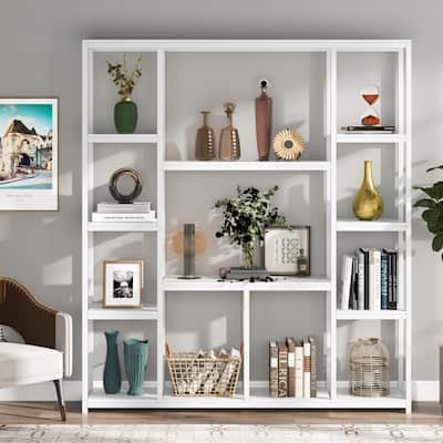 12-Open Shelf Etagere Bookcase, Industrial Book Shelves Display Shelf Storage Organizer for Home Office