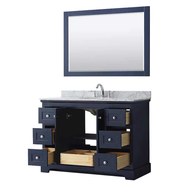 Avery 48-inch Single Vanity, Marble Top, Oval Sink, 46-inch Mirror