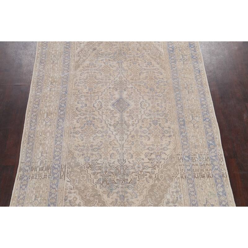 Vintage Distressed Geometric Hamedan Persian Area Rug Wool Handmade - 6'11" x 9'11"