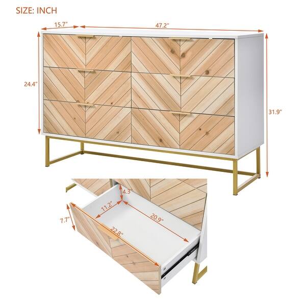 6 Drawer Storage Cabinet Dresser with Metal Leg and Handle - Bed Bath ...