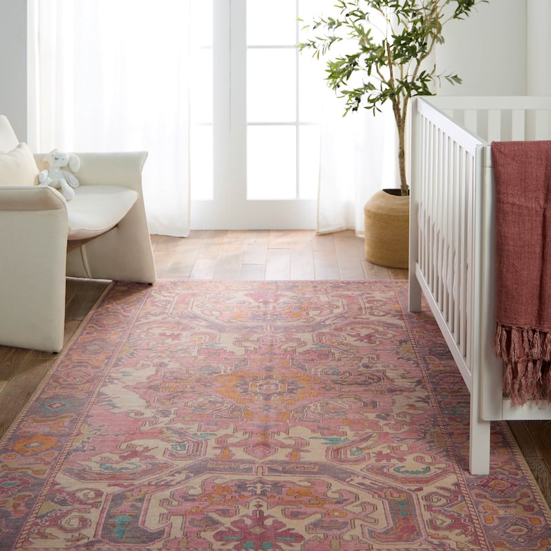 Elanor Machine Washable Medallion Pink/Purple Rug
