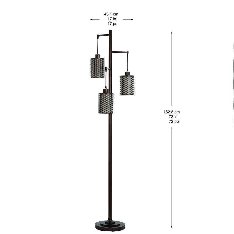 Rubbed Bronze - Three Head Floor Lamp - Wired Metal Shade