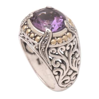 Novica Handmade Majestic Touch Gold Accented Amethyst Cocktail Ring - Purple