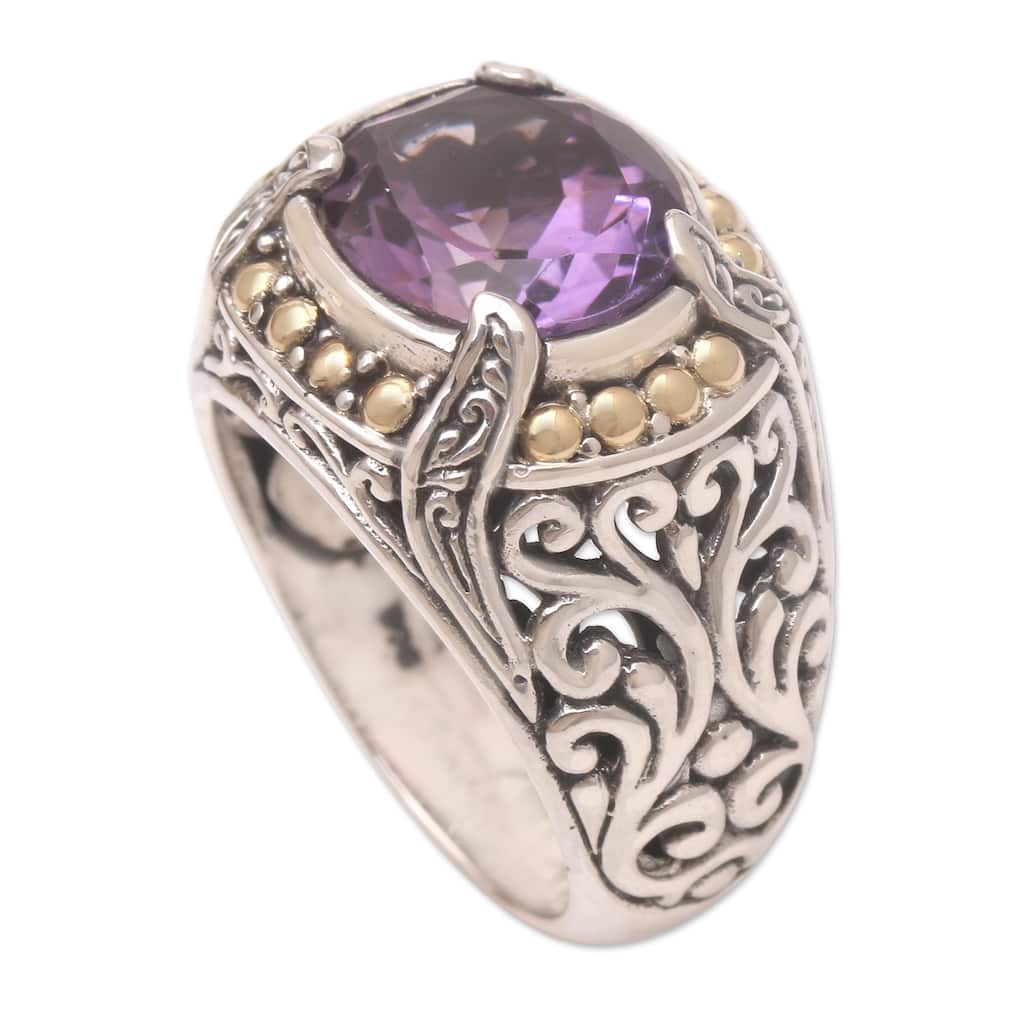 Novica Handmade Majestic Touch Gold Accented Amethyst Cocktail Ring - Purple
