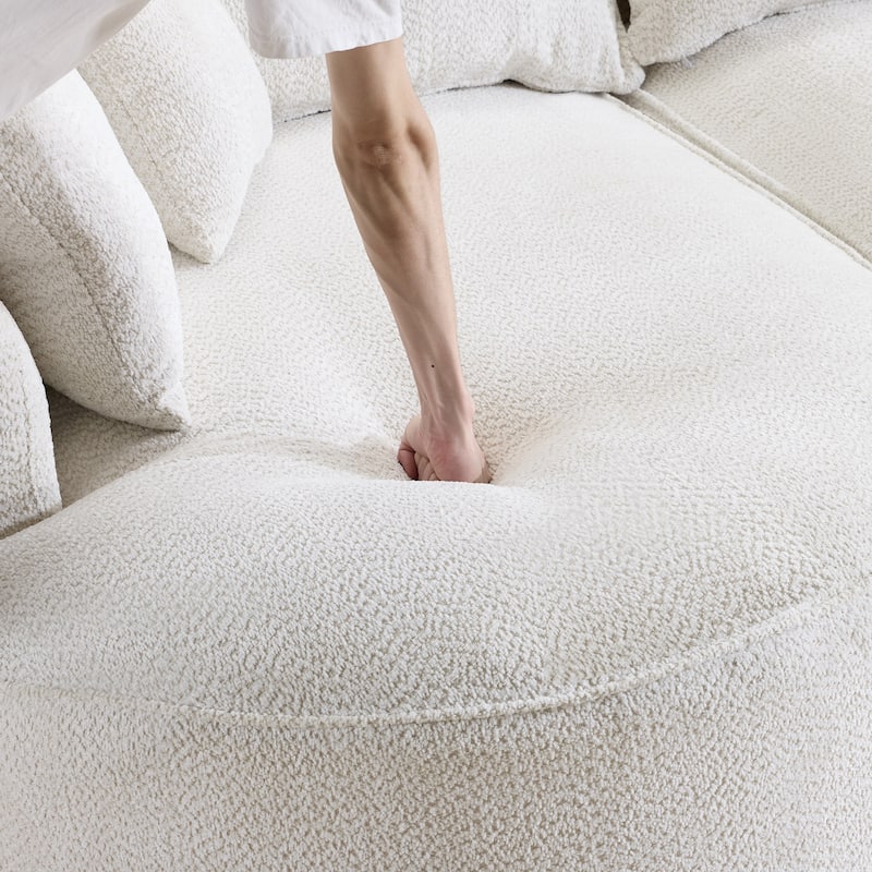 L Shape Sectional Sofa with Curved Chaise Lounge, High-Resilience Sponge Boneless Sofa, Upholstered Sofa with Throw Pillows