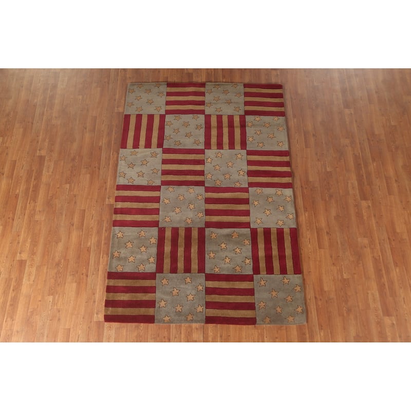 Checkered Gabbeh Oriental Area Rug Hand-Tufted Wool Carpet - 5'0" x 8'0"