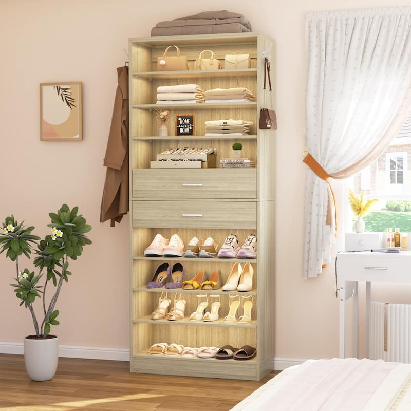 9-Tier Shoe Cabinet with 2 Drawers, Freestanding Closet Organizer with Adjustable Storage Shelves