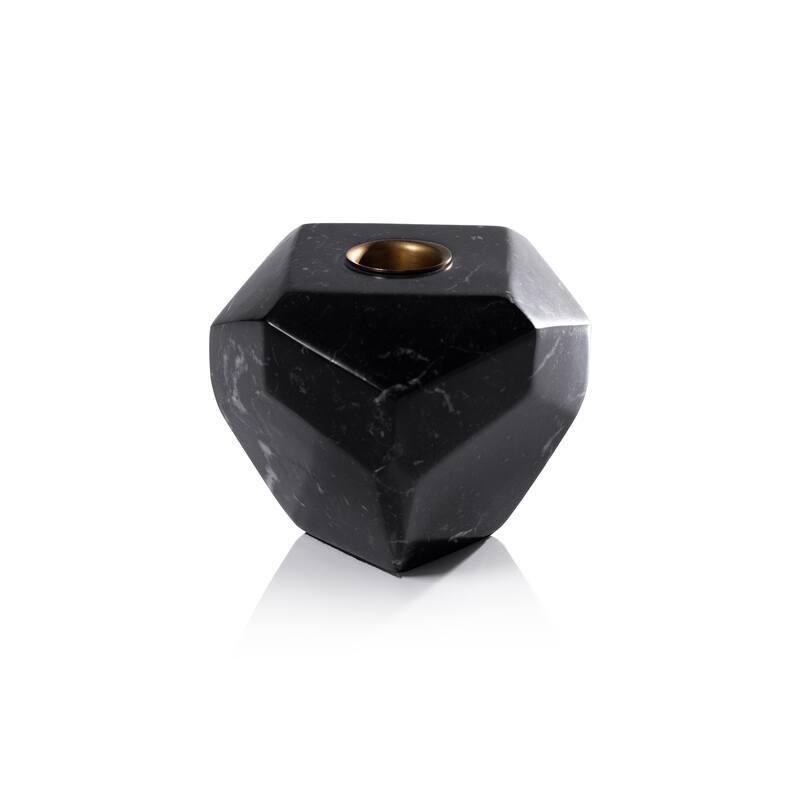 Pentagon Marble Taper Candle Holder - Black