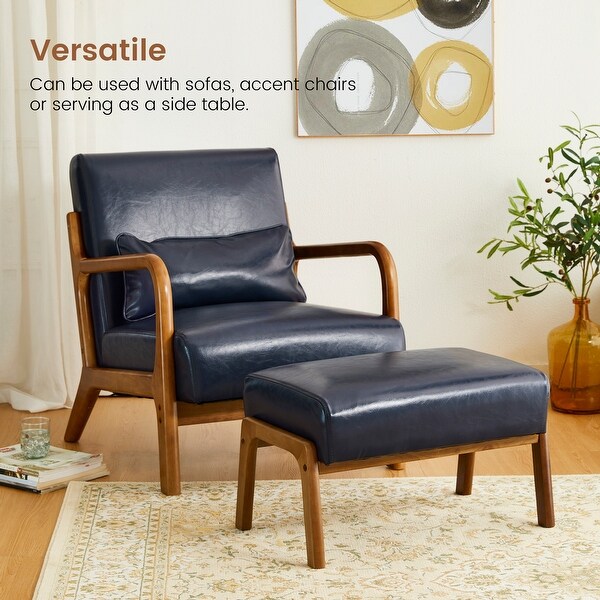 Glitzhome Set of 2 Mid-century Leatherette Ottoman Accent