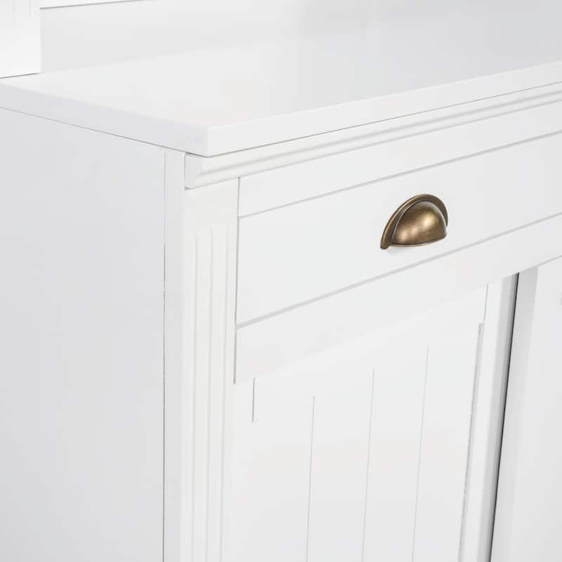 83.4" Tall Bookshelf with LED Lighting, Sliding Doors and Open Shelves