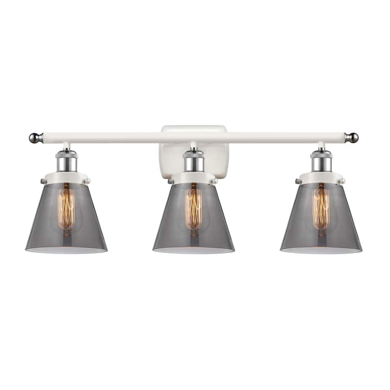 Innovations Lighting 916-3W-11-26 Cone Vanity Cone 3 Light 26" Wide - White and Polished Chrome / Plated Smoke