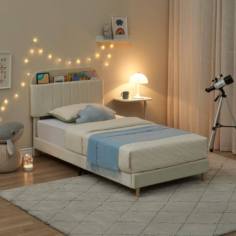 Twin/Twin XL/Full Size Bed Frame with Bookcase Headboard